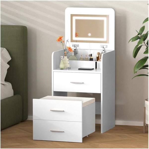 ALFORDSON Schminktisch LED-Nachttisch, tragbarer Schreibtisch, 3-in-1-Flip-Top-Design (1-St), Mit beleuchtetem Spiegel, Stauraum und klappbarer Platte