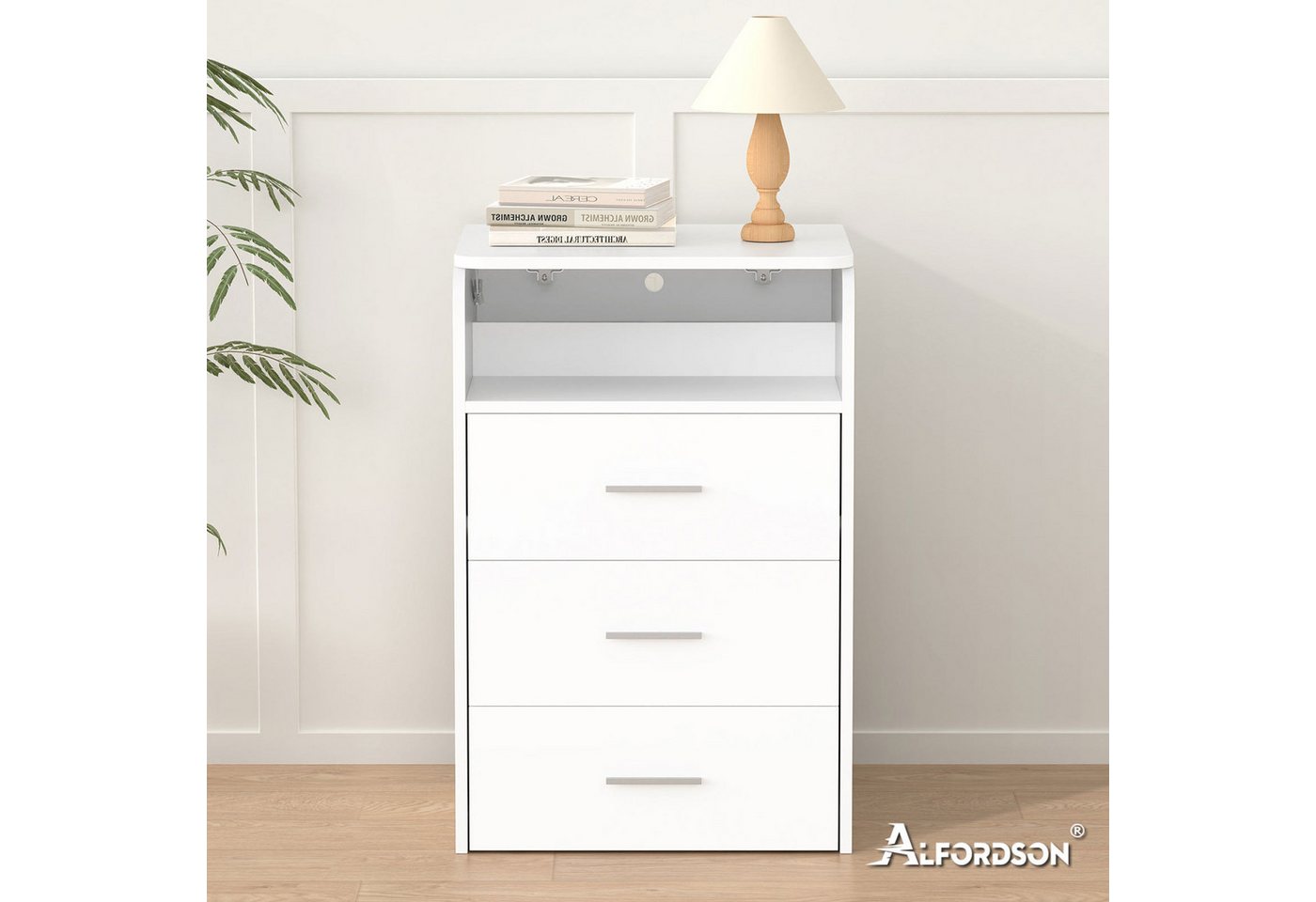 ALFORDSON Schminktisch LED-Nachttisch, tragbarer Schreibtisch, 3-in-1-Flip-Top-Design (1-St), Mit beleuchtetem Spiegel, Stauraum und klappbarer Platte – Bild 5 von 5