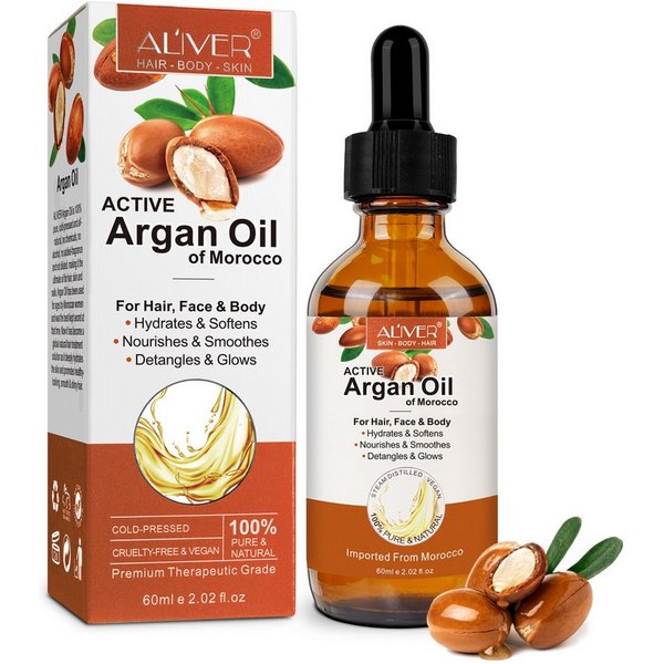 ALIVER Haaröl Arganöl Gesicht Haut Haar Nagel Bart Pflege Vegan, 1-tlg., Anti-Frizz, Entwirrend, Feuchtigkeitsspendend