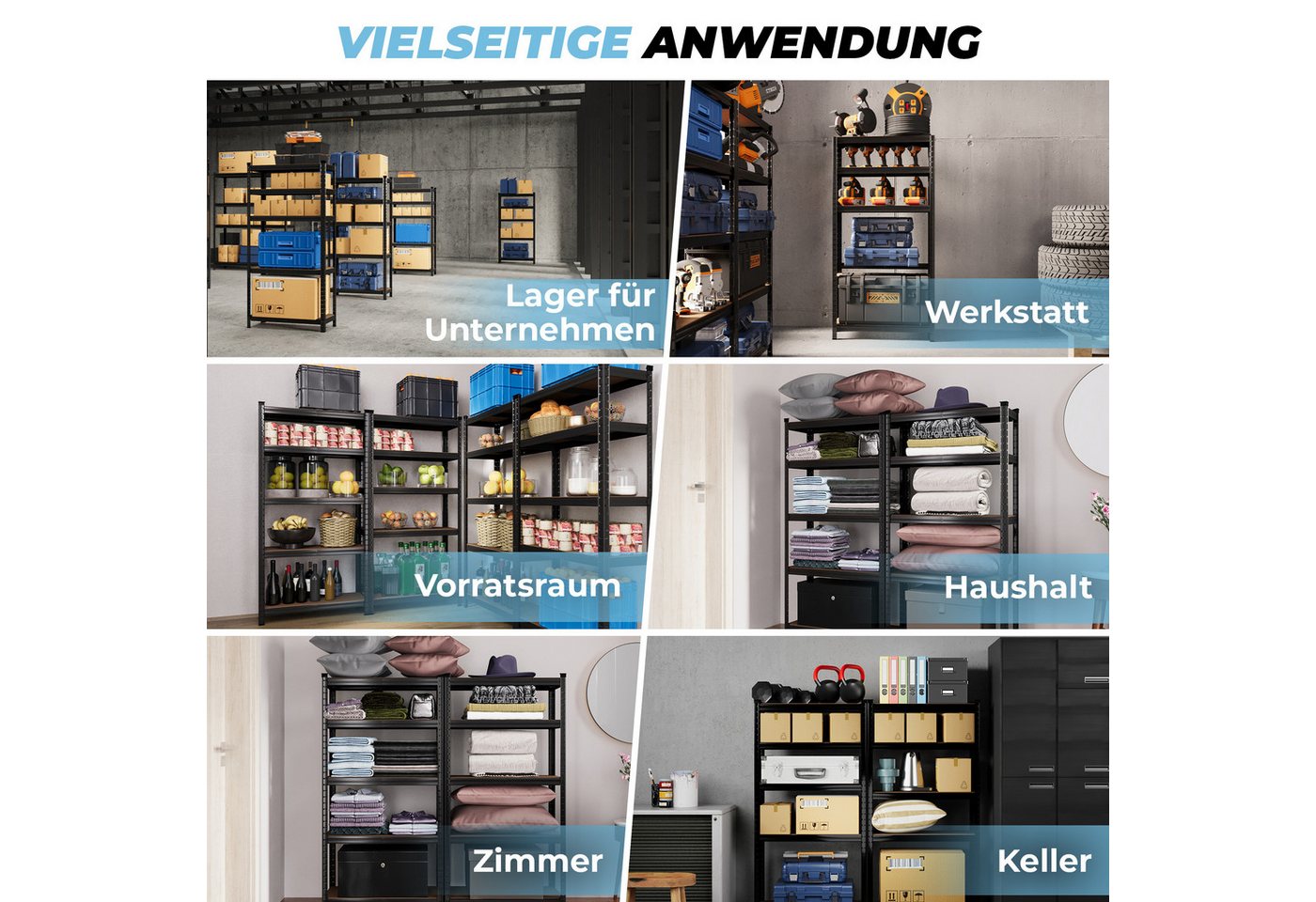 ALL Schwerlastregal Premium Qualität, 180x180x60cm 1250kg Traglast ideal für Lager & Keller – Bild 2 von 5