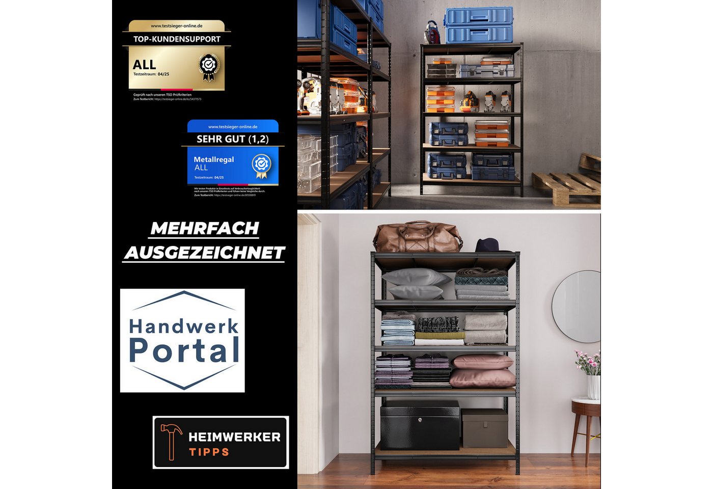 ALL Schwerlastregal Premium Qualität, 180x180x60cm 1250kg Traglast ideal für Lager & Keller – Bild 3 von 5