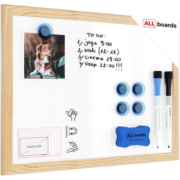 ALLboards Magnettafel Magnettafel Whiteboard Holzrahmen Wandtafel Schreibtafel