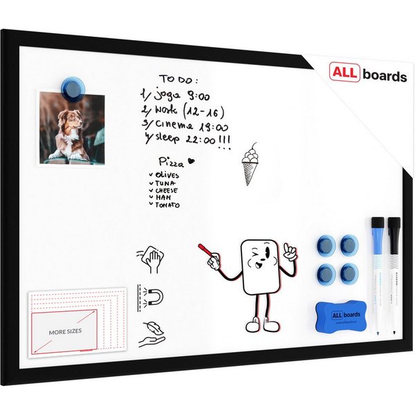 ALLboards Tafel Magnetisches Whiteboard mit schwarzen Holzrahmen 90x60cm