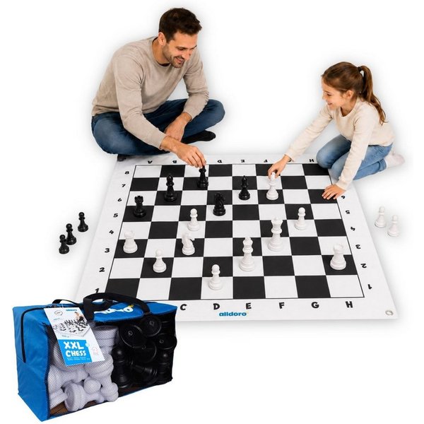 alldoro Spiel XXL Schach, großes Schachspiel für drinnen & draußen, Brettspielklassiker im Jumbo Format mit 150 x 150 cm großem Spielfeld