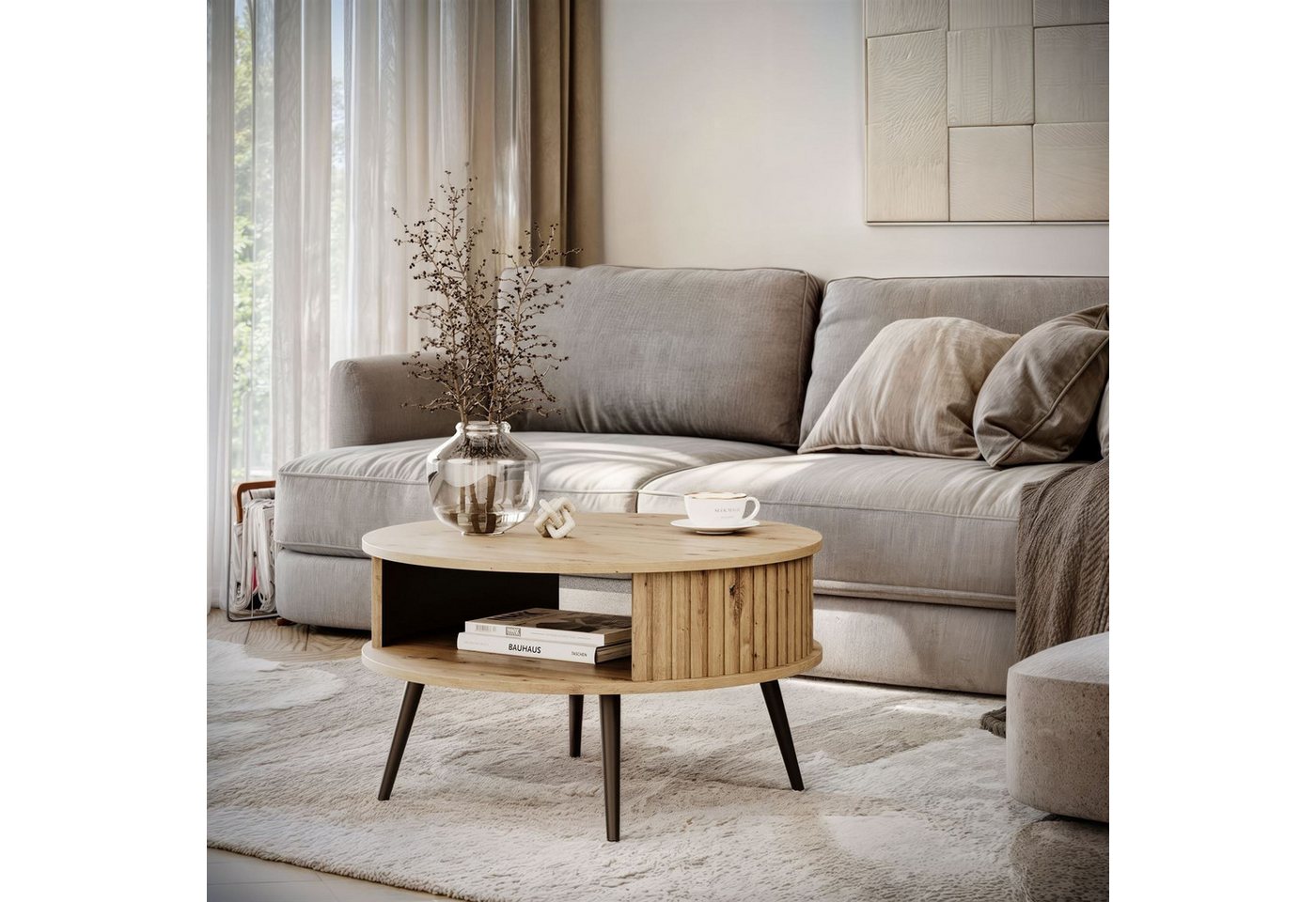 ALLHOUSE24 Couchtisch NOVA Runder Sofatisch, Kaffeetisch mit Ablage (1x Couchtisch), Durchmesser: ⌀ 76 cm – Bild 3 von 5