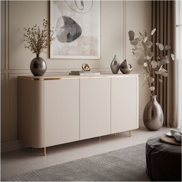 ALLHOUSE24 Kommode LINE Kaschmir mit goldenen Details, Push Open, abgerundeten Seiten (1x Kommode), Breite 140 cm