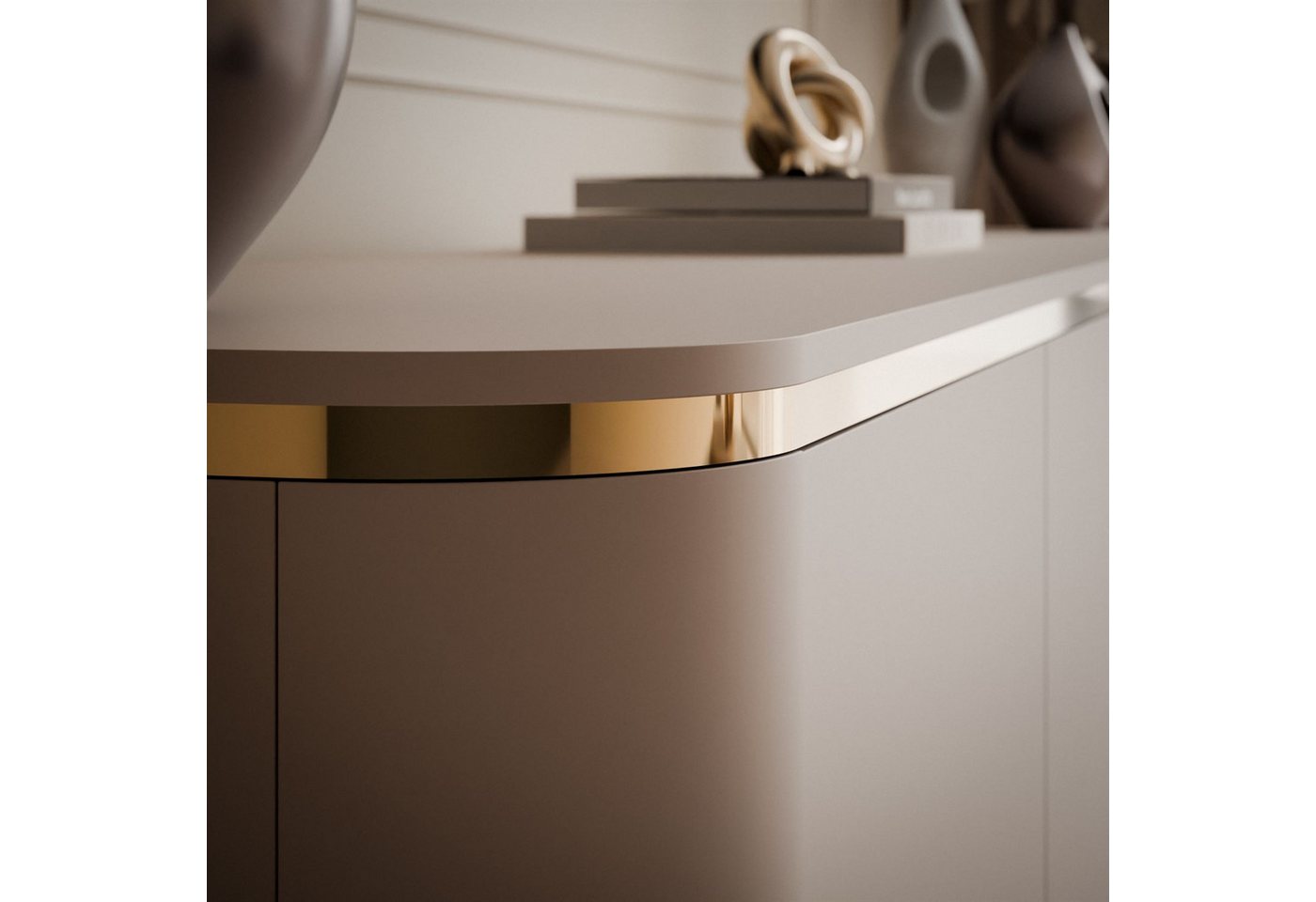 ALLHOUSE24 Kommode LINE Kaschmir mit goldenen Details, Push Open, abgerundeten Seiten (1x Kommode), Breite 140 cm – Bild 5 von 5