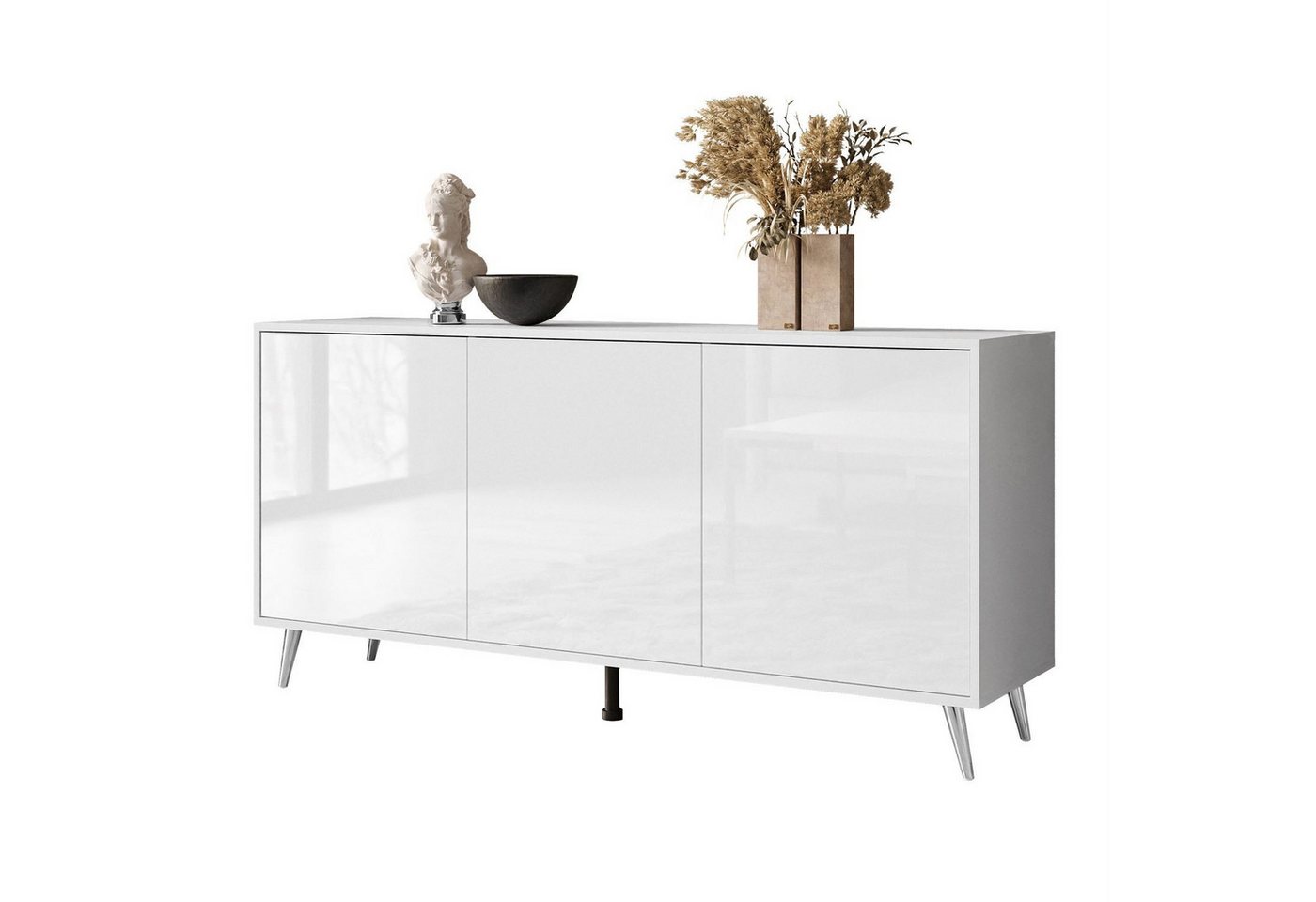 ALLHOUSE24 Kommode MANDY Dreitürige Kommode in Hochglanz Sideboard Kaschmir Weiß (1x Kommode), Breite: 154 cm – Bild 2 von 5