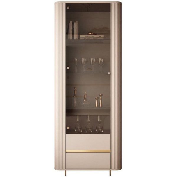 ALLHOUSE24 Vitrine MIRACLE Sandbeige, Glasvitrine, Rillenstruktur, Metallfüße (1x Vitrine) Breite 76 cm