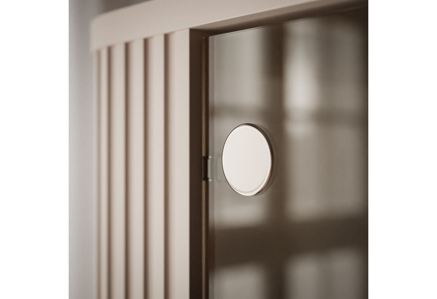 ALLHOUSE24 Vitrine MIRACLE Sandbeige, Glasvitrine, Rillenstruktur, Metallfüße (1x Vitrine) Breite 76 cm – Bild 5 von 5