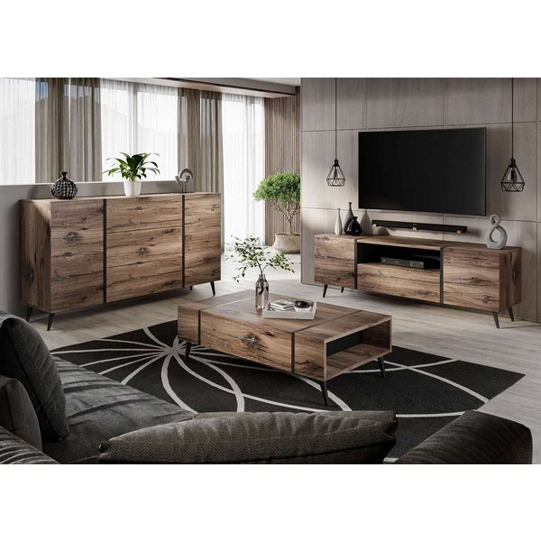 ALLHOUSE24 Wohnzimmer-Set Flagstaff Eiche LOFT Kommode Couchtisch TV Schrank Möbel-Set, (3-St), Das Set besteht aus: Kommode, TV Schrank, Couchtisch
