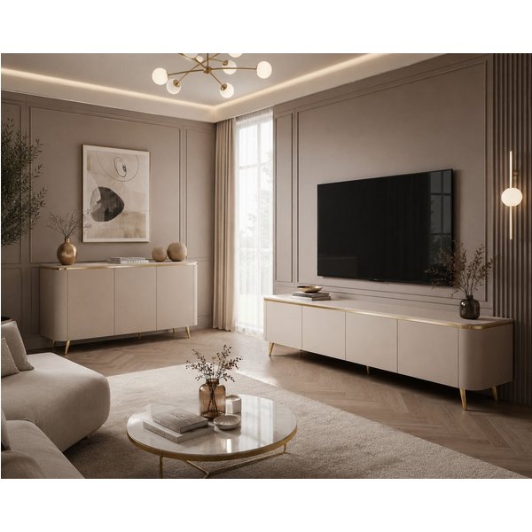 ALLHOUSE24 Wohnzimmer-Set LINE II, 2-tlg., Kommode & TV-Lowboard, Kaschmir, goldene Metallfüße, (2-St., Das Set besteht aus: Kommode, TV Schrank), Breite: Kommo