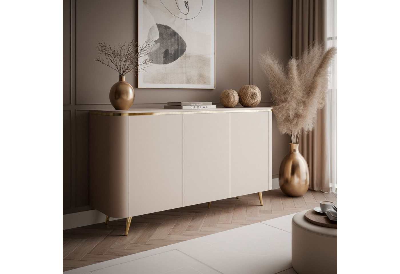 ALLHOUSE24 Wohnzimmer-Set LINE II, 2-tlg., Kommode & TV-Lowboard, Kaschmir, goldene Metallfüße, (2-St., Das Set besteht aus: Kommode, TV Schrank), Breite: Kommo – Bild 2 von 5
