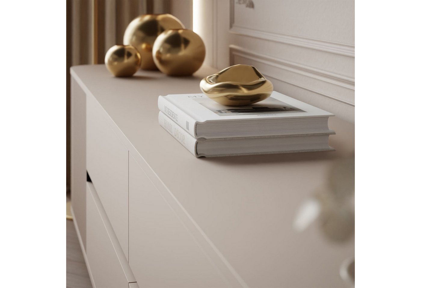 ALLHOUSE24 Wohnzimmer-Set MIRACLE III Sandbeige, gold, TV Schrank, Kommode, Rillenfronten, (2-St., Das Set besteht aus: Kommode, TV Schrank), Breite: Kommode: 1 – Bild 4 von 5