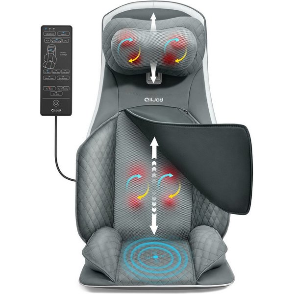 ALLJOY Massagesitzauflage Shiatsu‑Massagesitzauflage,Massage‑Sitzkissen,Rücken‑Massageauflage, Wärmefunktion, Abnehmbarer waschbarer Bezug,Intensitätsregulierun