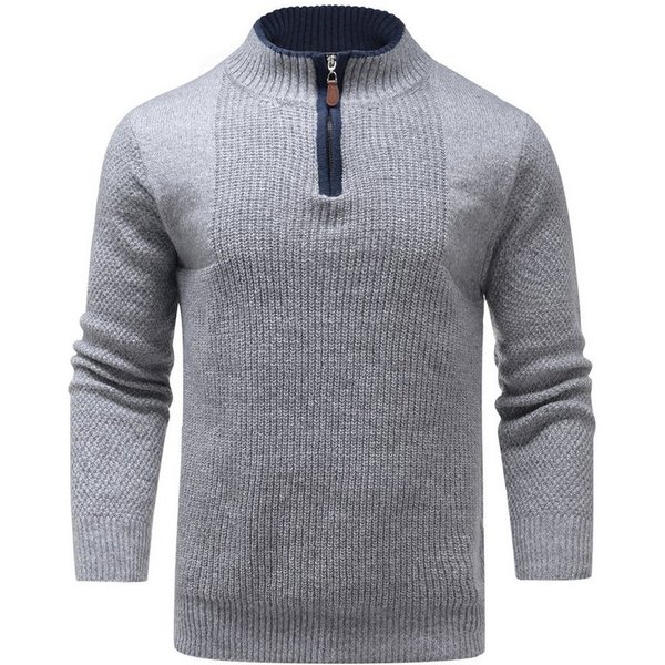 Allthemen Strickpullover Herren Grobstrick Pullover Troyer mit Reißverschluss Winterpullover
