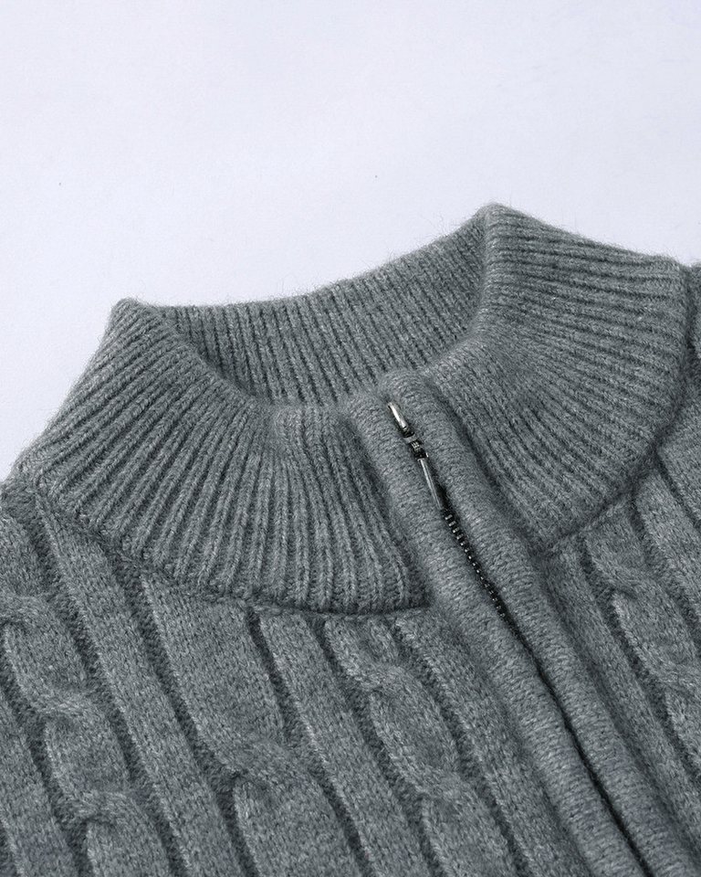 Allthemen Strickpullover mit halbem Reißverschluss Pullover Stehkragen – Bild 3 von 5
