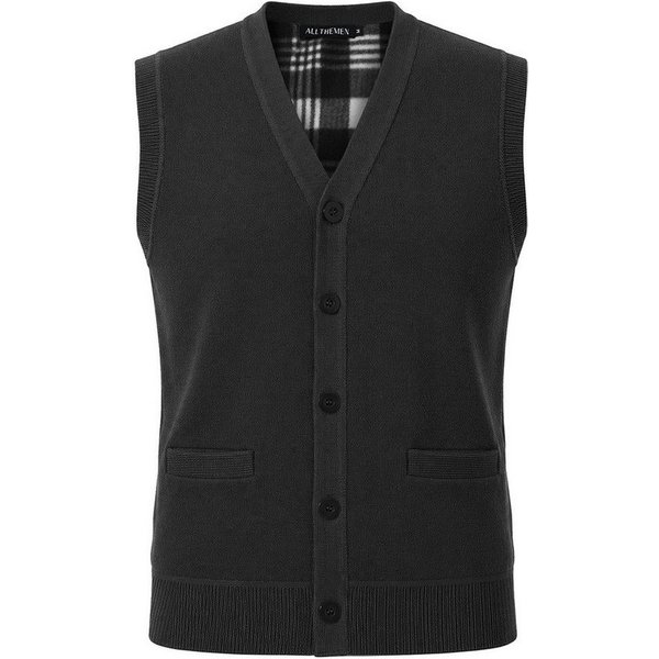 Allthemen Strickweste Herren Britische Strickweste mit V-Ausschnitt winddicht mit Futter