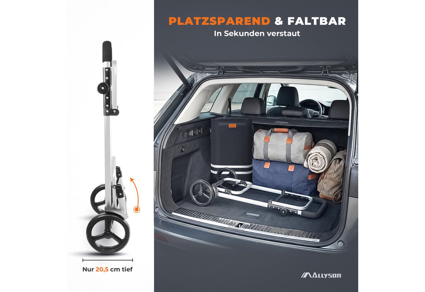 Allyson Einkaufstrolley Einkaufswagen klappbar, Einkauftrolley mit Leisen Rädern & Kühlfach, 2-in-1 Funktion: Tasche abnehmbar, Gestell als Sackkarre nutzbar. – Bild 5 von 5