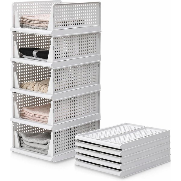 Allyson Organizer Stapelbares Schranksystem Set – Klappbare Kleiderschrank Organizer (Multipack, 5-teiliges Set), Platzsparend faltbar, verstärktes Stecksystem,