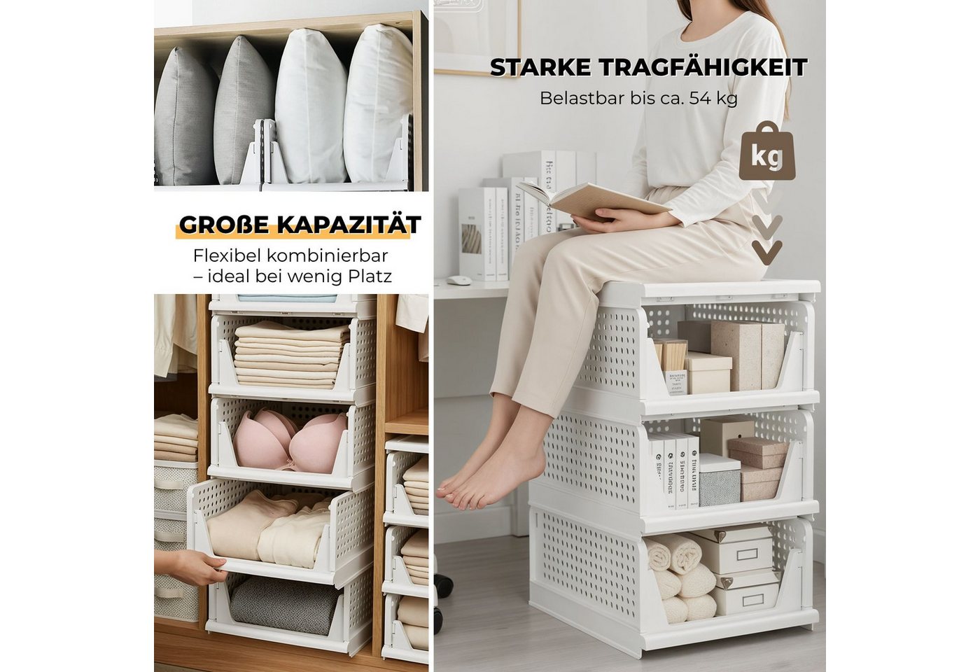 Allyson Organizer Stapelbares Schranksystem Set – Klappbare Kleiderschrank Organizer (Multipack, 5-teiliges Set), Platzsparend faltbar, verstärktes Stecksystem, – Bild 4 von 5