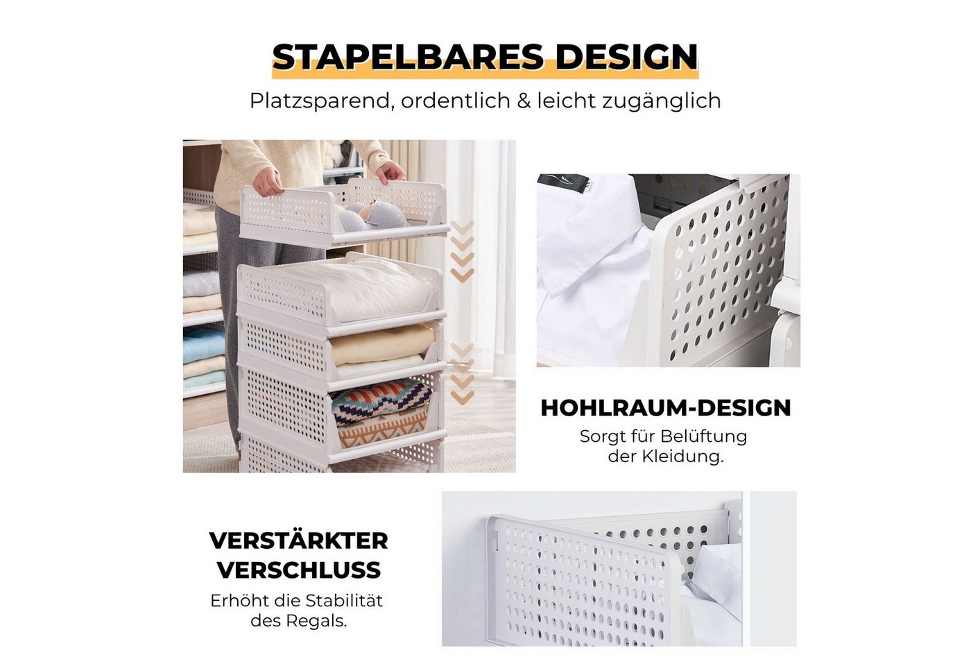 Allyson Organizer Stapelbares Schranksystem Set – Klappbare Kleiderschrank Organizer (Multipack, 5-teiliges Set), Platzsparend faltbar, verstärktes Stecksystem, – Bild 5 von 5