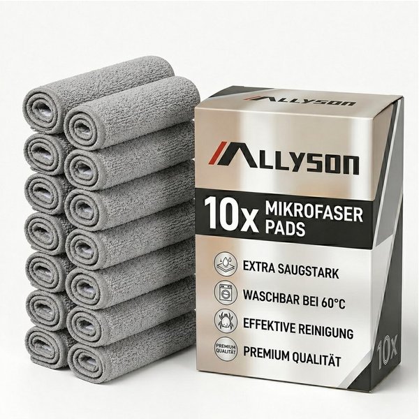 Allyson Putzeimer Bodenwischer Set mit Eimer, trennt Schmutz von Frischwasser, (Komplett-Set für alle Hartböden), 10x Mikrofaser Pads – Extra Saugstarke Ersatzb