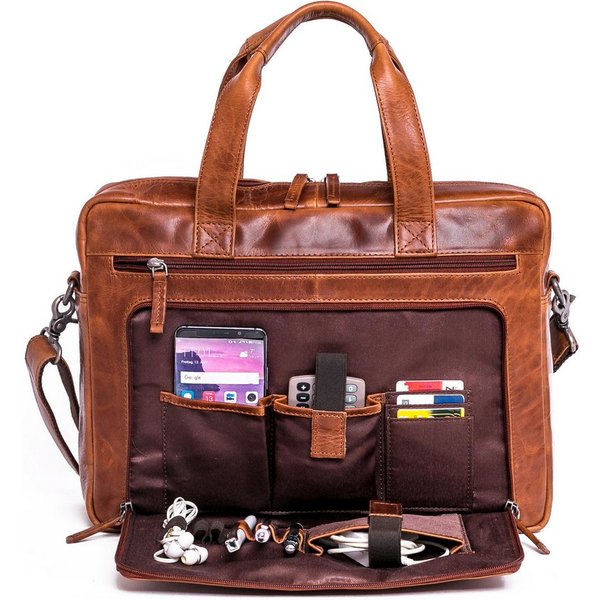 ALMADIH Businesstasche Leder Businesstasche BRUNO Ledertasche 15 Zoll Aktentasche Braun