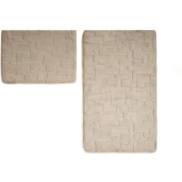 Almina Badematte Elegance Badematten-Set mit modernem Strukturmuster - 2-tlg WC-Set, rutschhemmend beschichtet, 100% Polyester, Rechteckig, Badteppich: 100 x 60