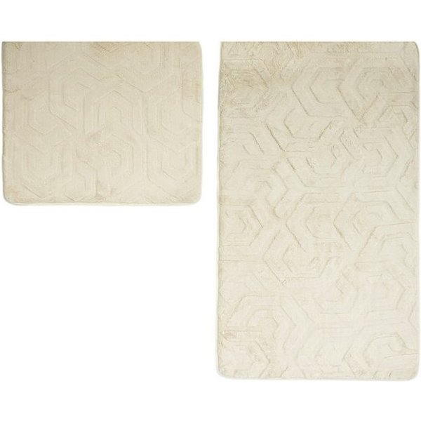 Almina Badematte Elegance WC-Set - 2-teiliges Badematten-Set mit geometrischer Struktur, rutschhemmend beschichtet, 100% Polyester, Rechteckig, Badteppich: 100 
