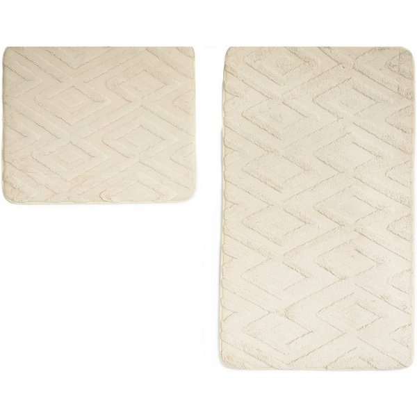 Almina Badematte Elegance WC-Set mit Diamant-Jaquard-Struktur - 2-tlg Badematten-Set, rutschhemmend beschichtet, 100% Polyester, Rechteckig, Badteppich: 100 x 6