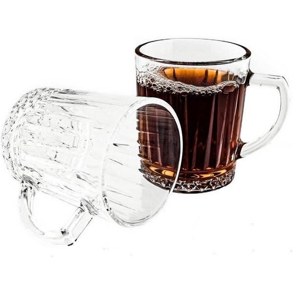 Almina Gläser-Set 6er Gläser-Set mit Henkel, Tee- Kaffeegläser mit Riffle-Design 240 ml, 6-tlg.