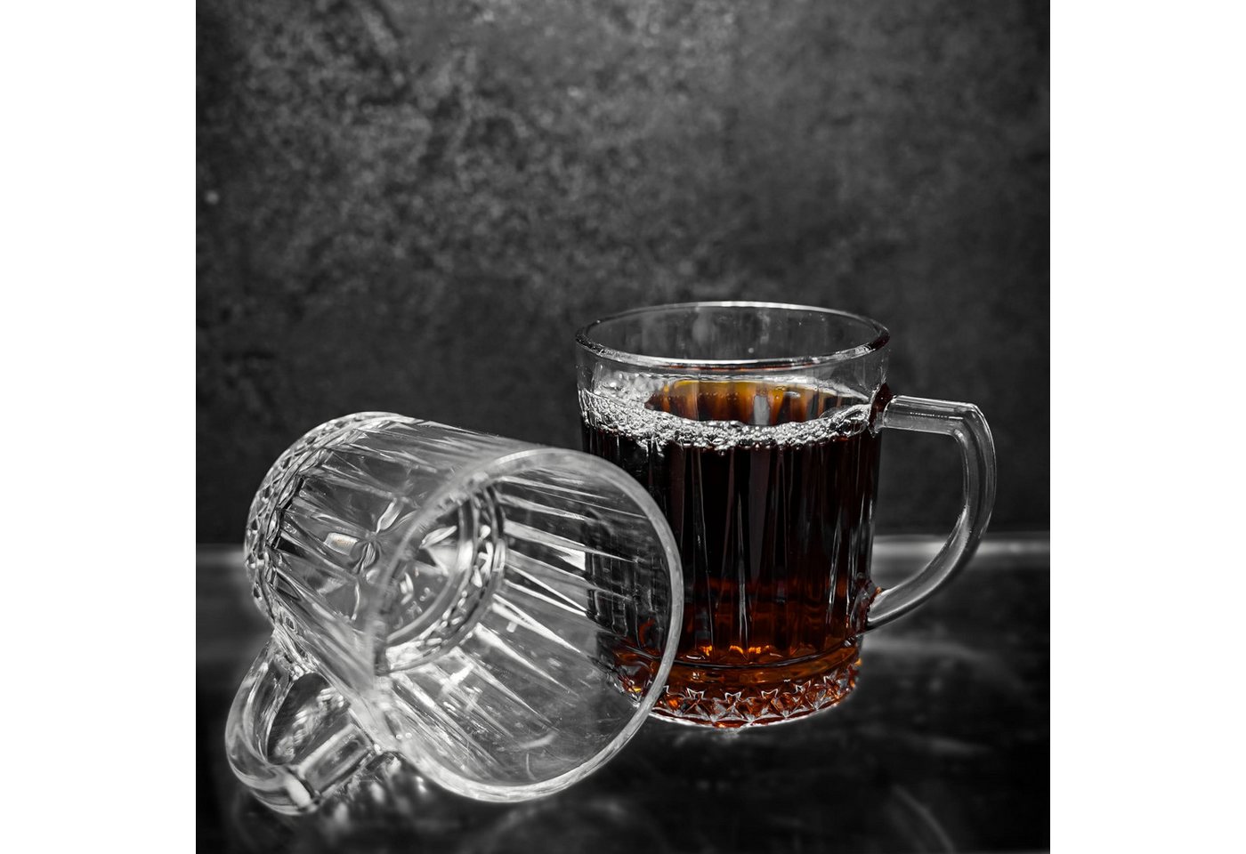 Almina Gläser-Set 6er Gläser-Set mit Henkel, Tee- Kaffeegläser mit Riffle-Design 240 ml, 6-tlg. – Bild 5 von 5