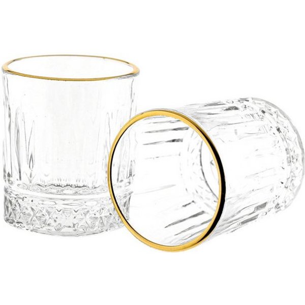Almina Gläser-Set, 6-tlg., Glas, Mini-Gläser mit Rillenstruktur, 75 ml, mit Goldumrandung