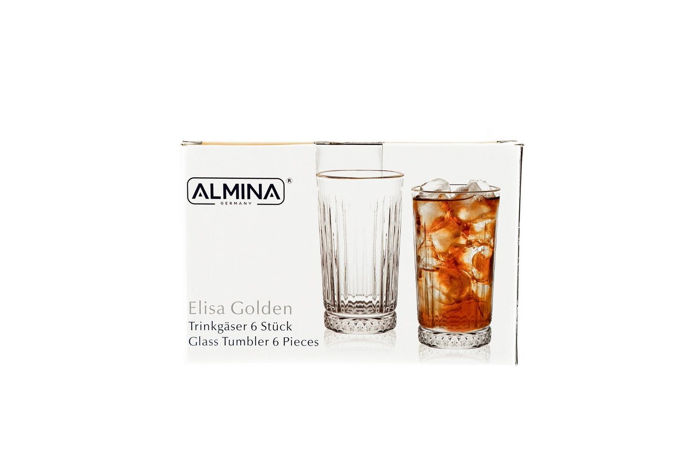 Almina Glas Elisa Trinkgläser-Set 6-teilig mit Goldumrandung Riffle Design 300 ml, 6-tlg. – Bild 4 von 4