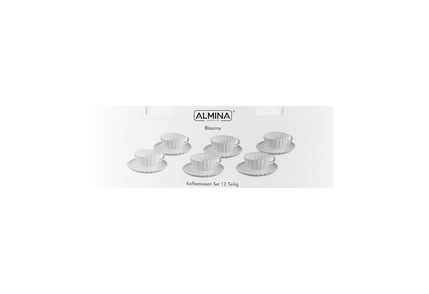 Almina Kaffeeservice Bloomy Kaffeetassen-Set mit Untertellern 220 ml aus Porzellan - 12-tlg (12-tlg), Porzellan, 12 Teile – Bild 5 von 5