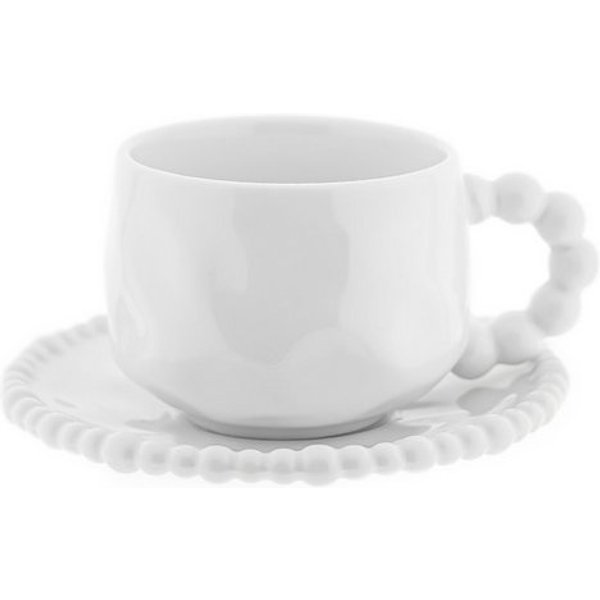 Almina Kaffeeservice Pearly Kaffeetassen-Set mit Untertellern 180 ml aus Porzellan - 12-tlg (12-tlg), 6 Personen, Porzellan