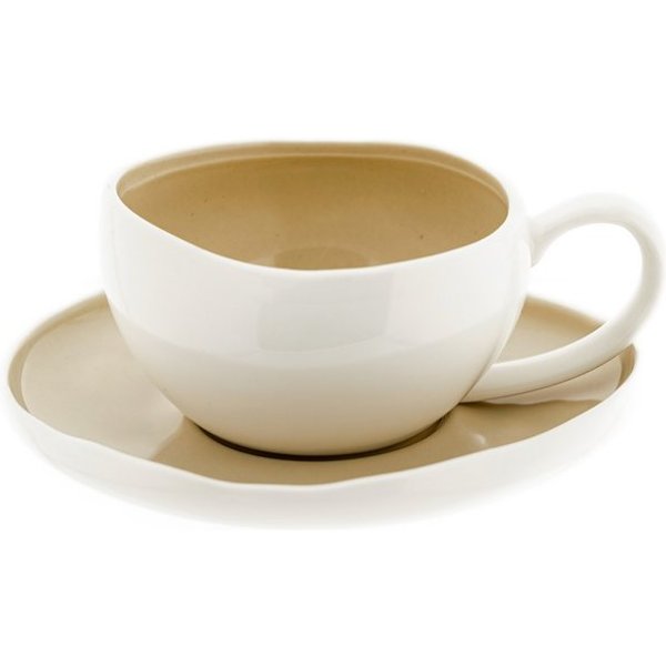 Almina Kaffeeservice Wave Cream Mokkatassen mit Untertellern (12-tlg), 6 Personen, Porzellan, 12-teiliges-Set