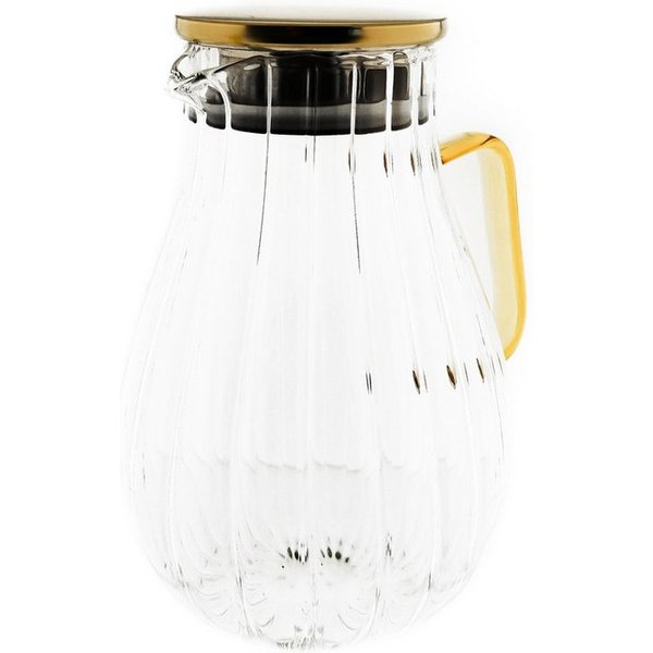 Almina Karaffe aus Glas 1,8 Liter Riffle Design mit goldenem Henkel und Deckel, (1-tlg)