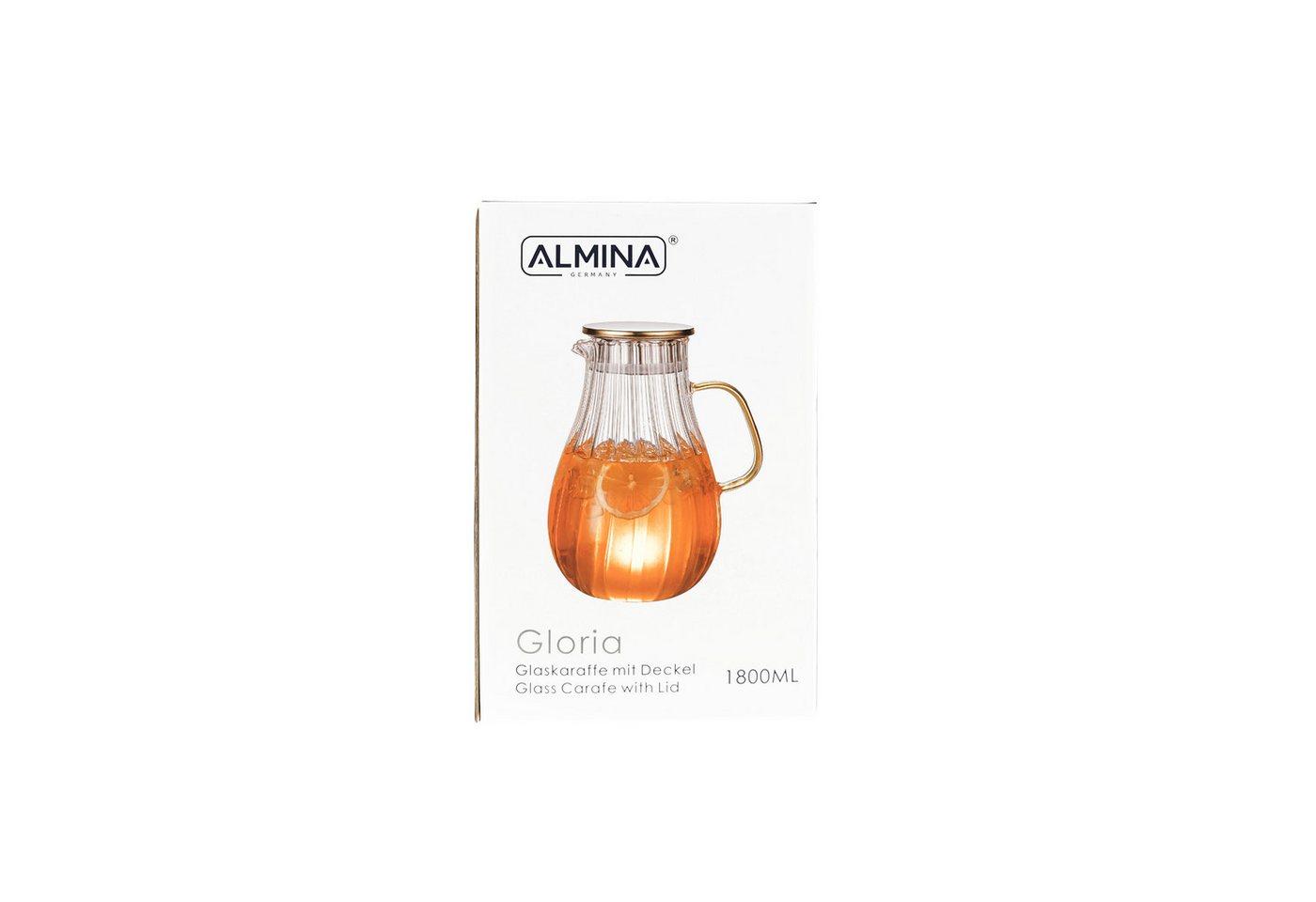 Almina Karaffe aus Glas 1,8 Liter Riffle Design mit goldenem Henkel und Deckel, (1-tlg) – Bild 4 von 4