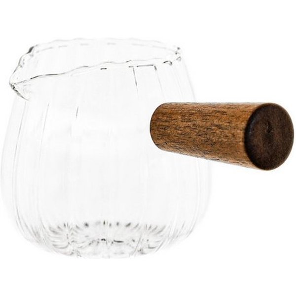 Almina Milchkännchen, 0.15 l, (1-St), mit Holzgriff, aus Borosilikatglas 150 ml, für Kaffee, Tee & Desserts