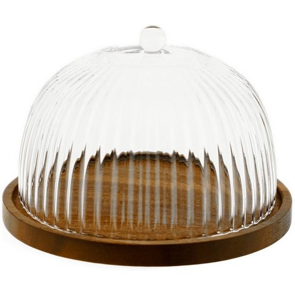 Almina Servierplatte Luana La Torta, Glas, Holz, (Packung, 2-tlg), mit Glasglocke und Holzteller, ø11 x 19 cm