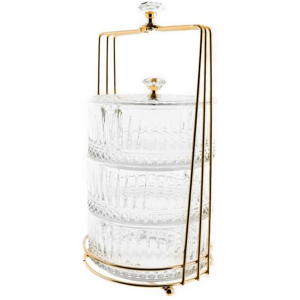 Almina Snackschale Bonboniere-Set aus Glas mit goldfarbenem Gestell, Stapelbar