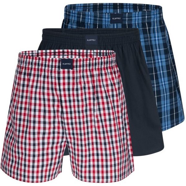 Almonu Boxershorts 3er Pack Web (Spar-Set, 3-St) Boxershorts - Baumwolle - mit Eingriff - Atmungsaktiv