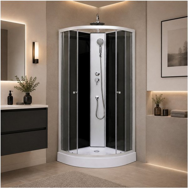 Aloni Eckdusche Komplettdusche, Duschkabine, Dusche, Fertigdusche, Duschwanne, BxT: 80x80 cm, ESG-Sicherheitsglas (nach EN 1250-1) mit Nano-Beschichtung, Komple