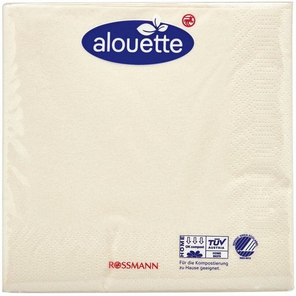 alouette Papierserviette, (30 St), 1/4-Faltung, 3-lagig, 33x33 cm