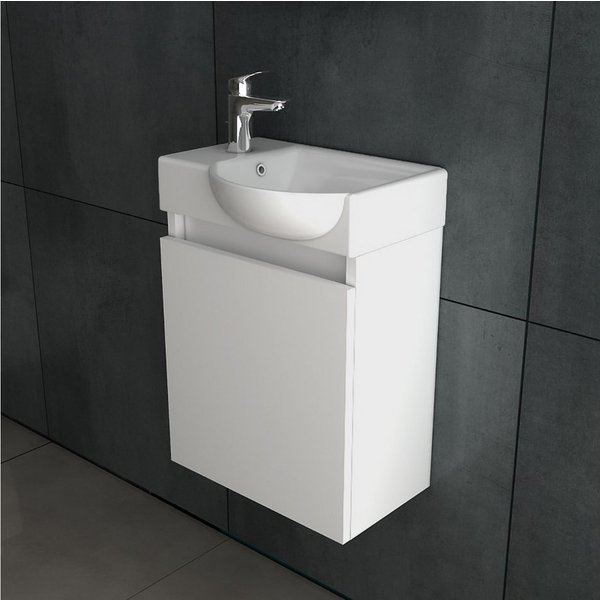 Alpenberger Badezimmer-Set Gäste WC Waschbecken mit Unterschrank hängend 45 cm Weiß, (Kleines Badmöbel Set aus MDF/MFC, 2-St., Vormontierter Waschbeckenuntersch