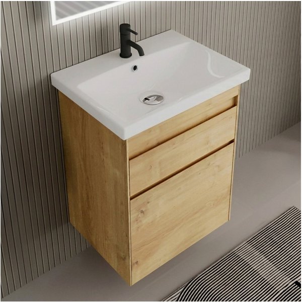 Alpenberger Badmöbel-Set Badezimmermöbel Set mit Waschbecken, Waschbeckenunterschrank hängend, (Badmöbel Set Holz, Waschtisch mit Waschbecken Hängend), Gäste WC