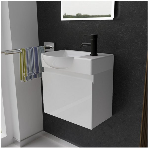 Alpenberger Badmöbel-Set - Gäste WC Waschbecken mit Unterschrank 45 cm Breit, (Badschrank 2-tlg., Waschtisch hängend), Waschbeckenunterschrank mit Softclose - W