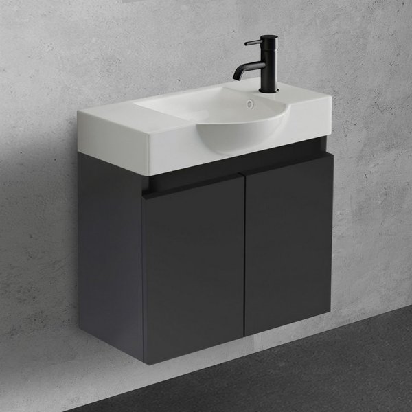 Alpenberger Badmöbel-Set Gäste WC Waschbecken mit Unterschrank klein hängend 55 cm Breit, (Waschtisch mit Unterschrank Schwarz mit Softclose, Gäste WC Waschtisc